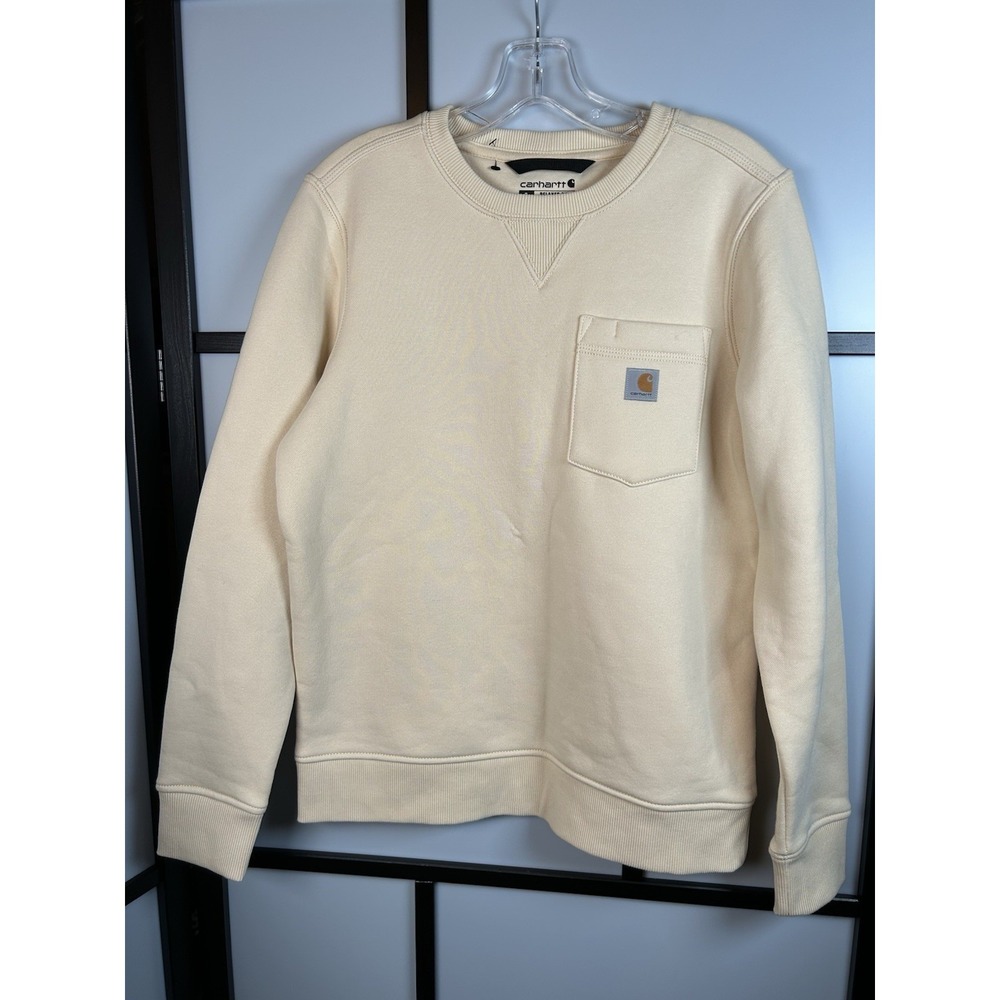 Carhartt Women's Clarksburg Crewneck Pocket Sweatshirt Cream Tan Small Warm Cozy